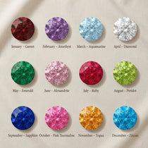 Birthstone color chart showing available gemstone options for dream locket necklace and bracelet customization