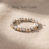 Blushing ring size guide showing band width and fit for stackable rings