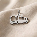 Silver bus charm for keyring symbolizing travel memories, daily journeys, and transportation-inspired keepsakes