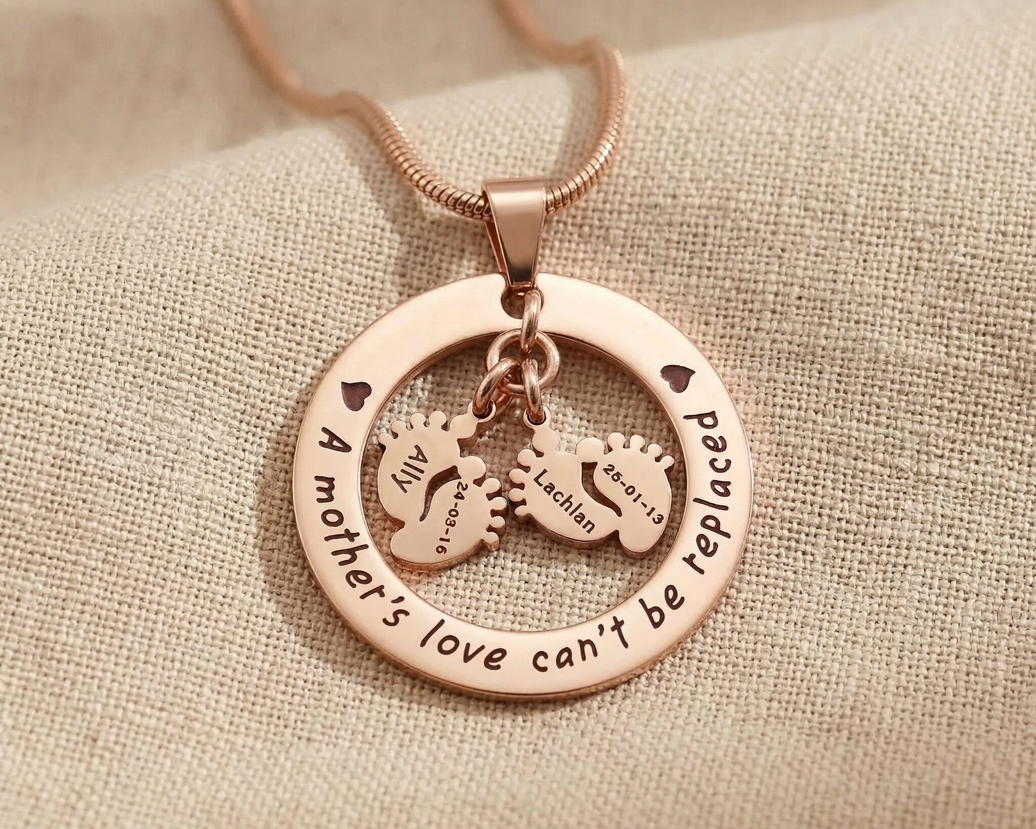Can’t Be Replaced Necklace, personalized mother necklace with double feet charm insert
