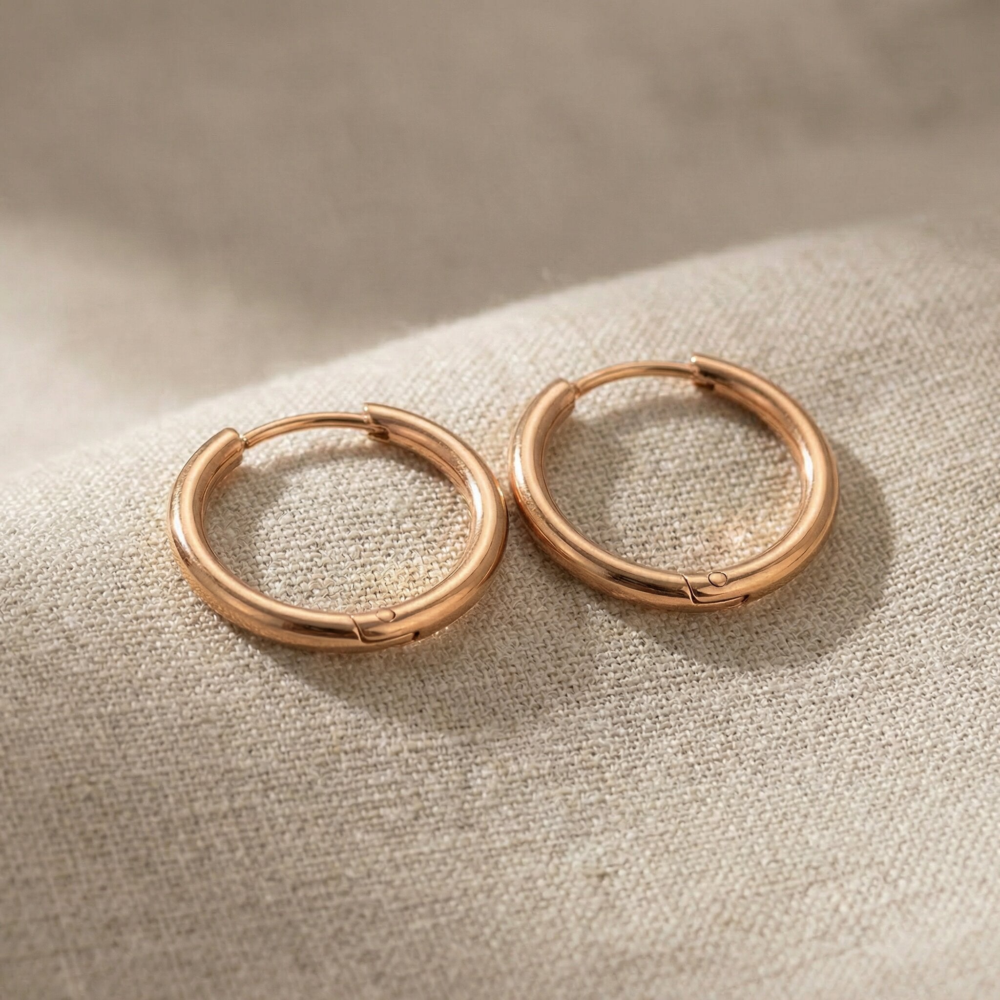 Rose gold chic sleeper hoop earrings with minimal round hoop design