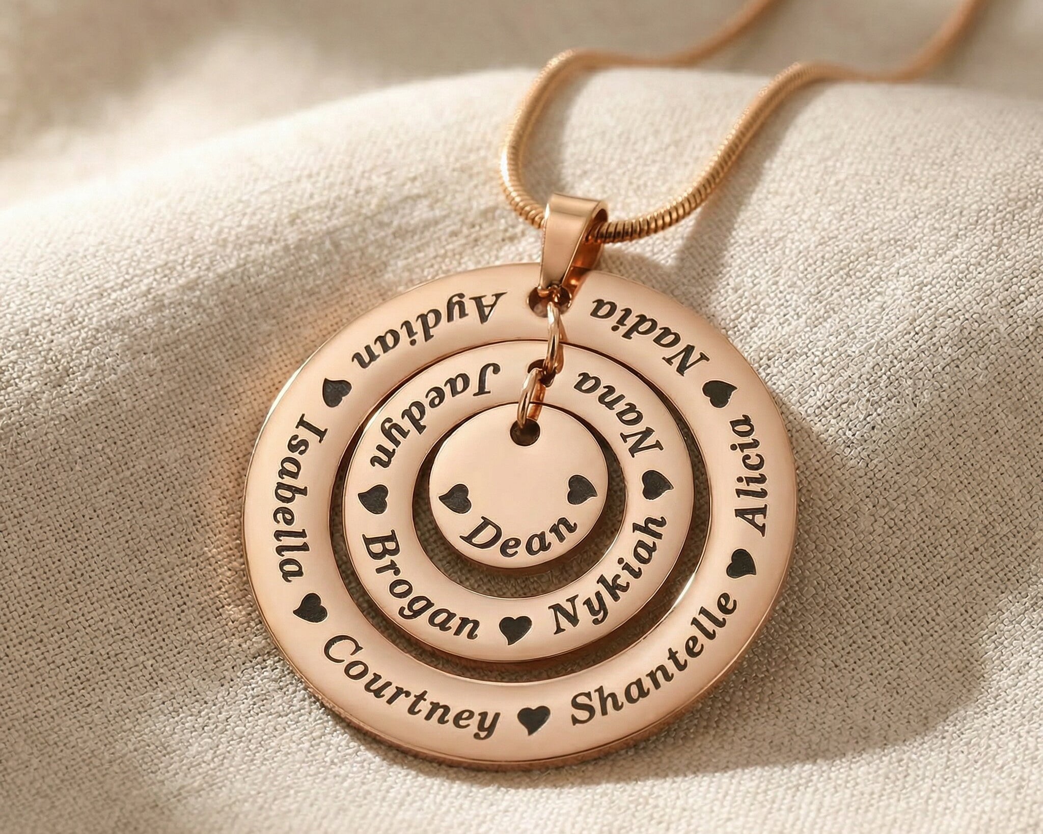 Circle of Loved Ones necklace in rose gold finish pendant