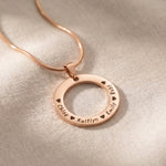 Circle of Trust Necklace rose gold personalized circle pendant with engraved names elegant jewelry piece