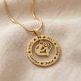 Circle of trust necklace engraved names and mother and child center insert, custom family jewelry gift