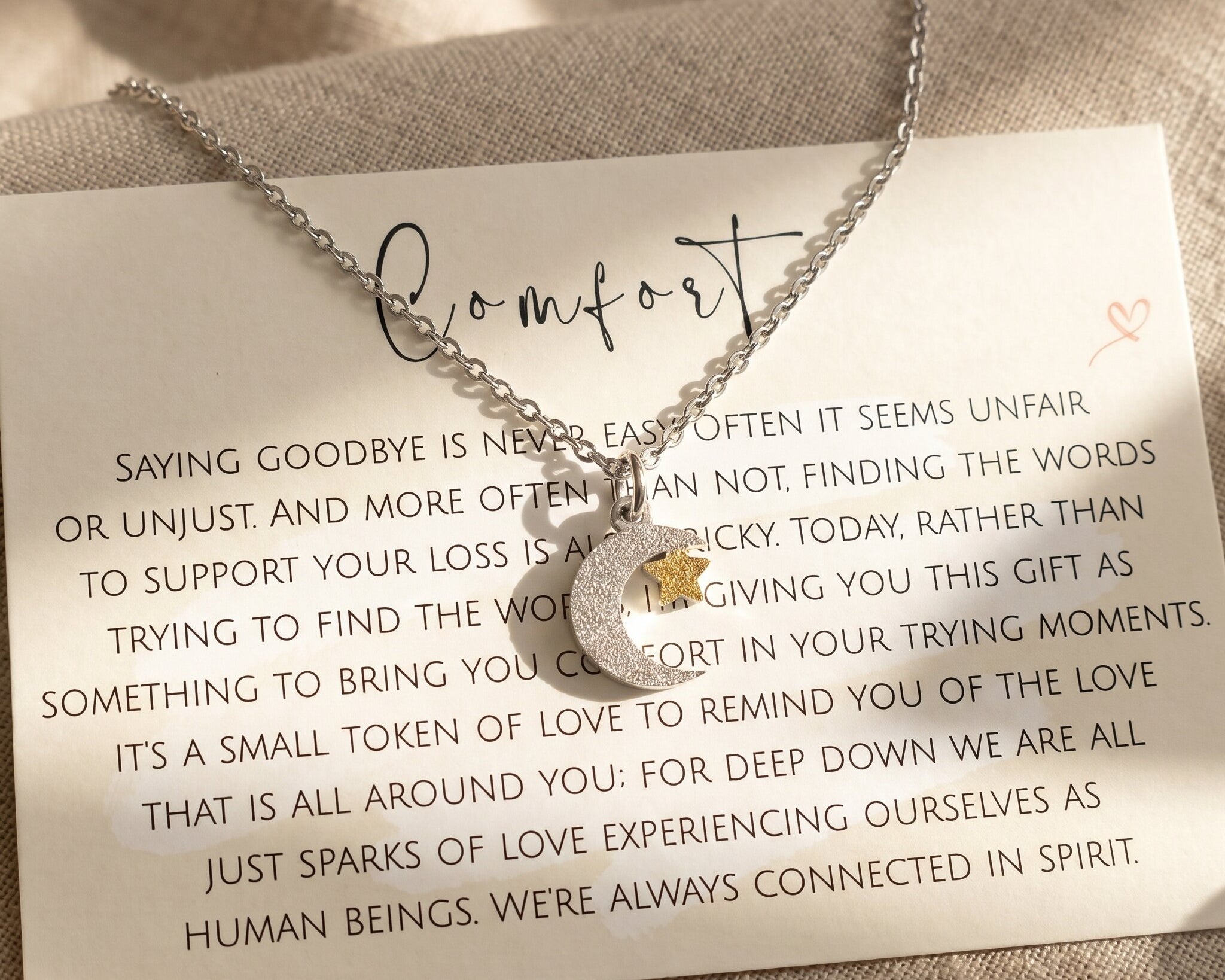 Comfort necklace with moon and star pendant, symbolic memorial jewellery for emotional support