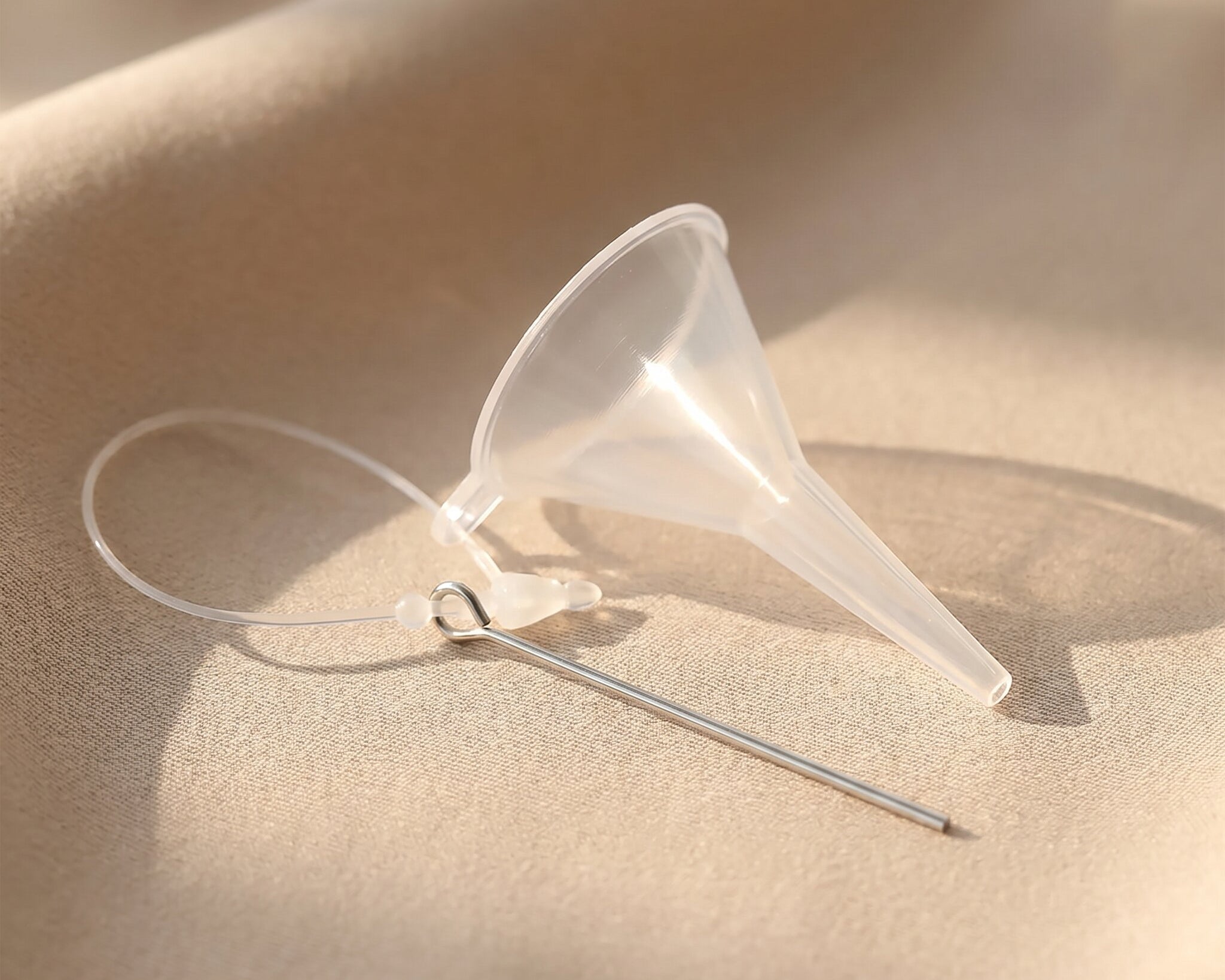 Cremation jewellery filling kit with funnel and pin for transferring ashes into memorial keepsake necklace