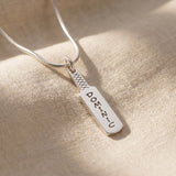 Cricket bat name necklace in silver with engraved name, personalised sporty jewellery design
