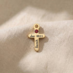 Gold cross birthstone charm for Dream Locket bracelet combining faith symbolism with personalized gemstone detail