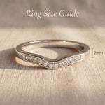 Crystal wish ring size guide showing curved band width and stone setting proportions