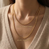 Curb chain necklace showing different chain length options