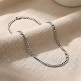 Silver curb chain necklace with classic flat interlocking link design