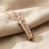 Rose gold cylinder cremation necklace with urn pendant for memorial ashes