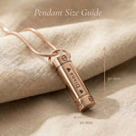 Pendant size guide for cylinder cremation necklace showing urn pendant dimensions