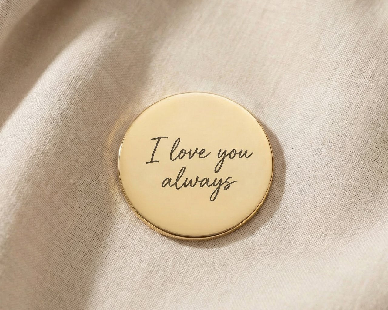 Engraved message disc charm for Dream Locket bracelet featuring sentimental words and personalized keepsake design