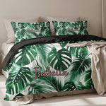 Complete personalised doona cover set with matching pillowcase and custom printed bedding design