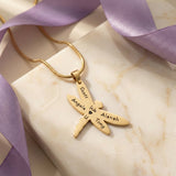 Belle Fever Dragonfly Necklace with Custom Engraved Names, symbolic transformation jewellery gift inspired by nature.