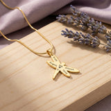 Dragonfly Necklace with Custom Engraved Names by Belle Fever in gold finish, meaningful strength and transformation gift jewellery.