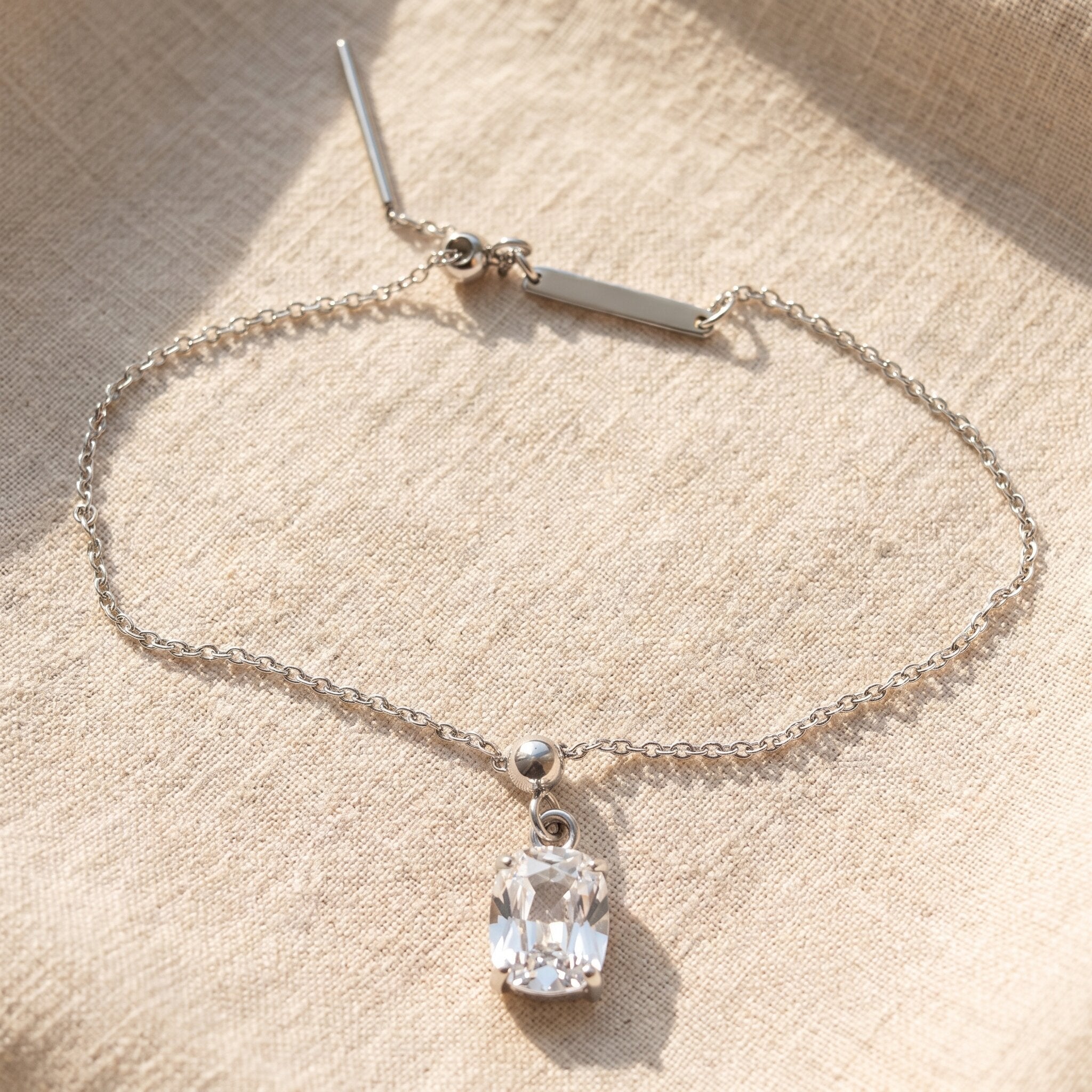 Empowerment bracelet in silver with crystal charm, elegant minimalist jewellery gift for her