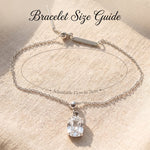 Empowerment bracelet size guide showing chain length and crystal charm proportions