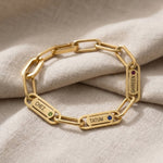 Endless Ties Bracelet in gold with engraved name on link, classic personalised jewellery