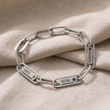 Endless Ties Bracelet in silver with engraved name on link, minimalist personalized jewelry