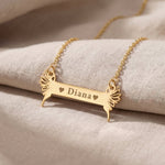 Fairy Name Bar Necklace in gold with custom name engraving, personalised jewellery piece