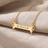 Fairy Name Bar Necklace in gold with custom name engraving, personalised jewellery piece