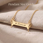 Fairy Name Bar Necklace size guide showing bar pendant dimensions and chain length details