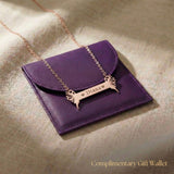 Fairy Name Bar Necklace displayed with gift wallet packaging, personalised name bar jewellery gift