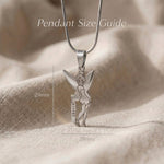 Fairy Name Necklace size guide showing pendant dimensions and chain length details