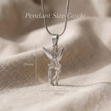 Fairy Name Necklace size guide showing pendant dimensions and chain length details