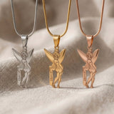 Fairy Name Necklace tone comparison showing gold, silver and rose gold personalised name necklaces