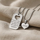 Father & Daughter Necklace Set in silver with engraved message and heart detail, meaningful jewellery gift