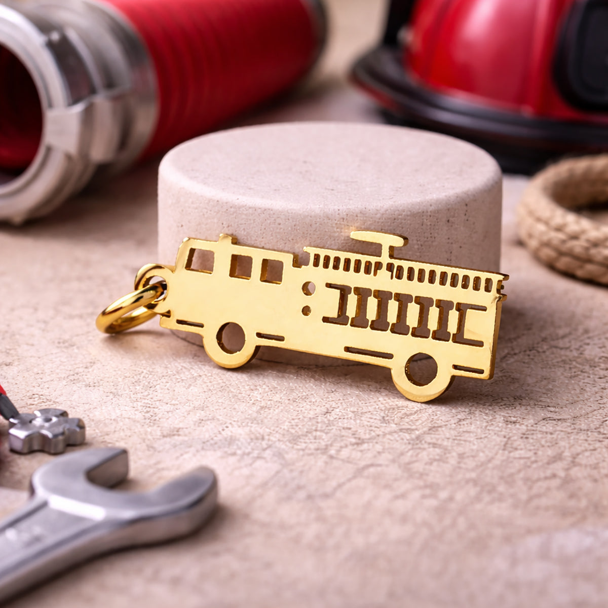 Belle Fever gold fire truck charm personalised firefighter gift