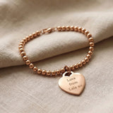 Forever In My Heart Charm Bracelet in rose gold with engraved heart charm, personalised jewellery piece