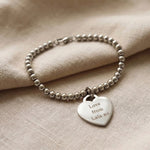 Forever In My Heart Charm Bracelet in silver with engraved heart charm, meaningful personalised jewellery