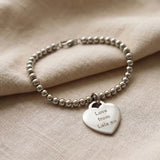 Forever In My Heart Charm Bracelet in silver with engraved heart charm, meaningful personalised jewellery