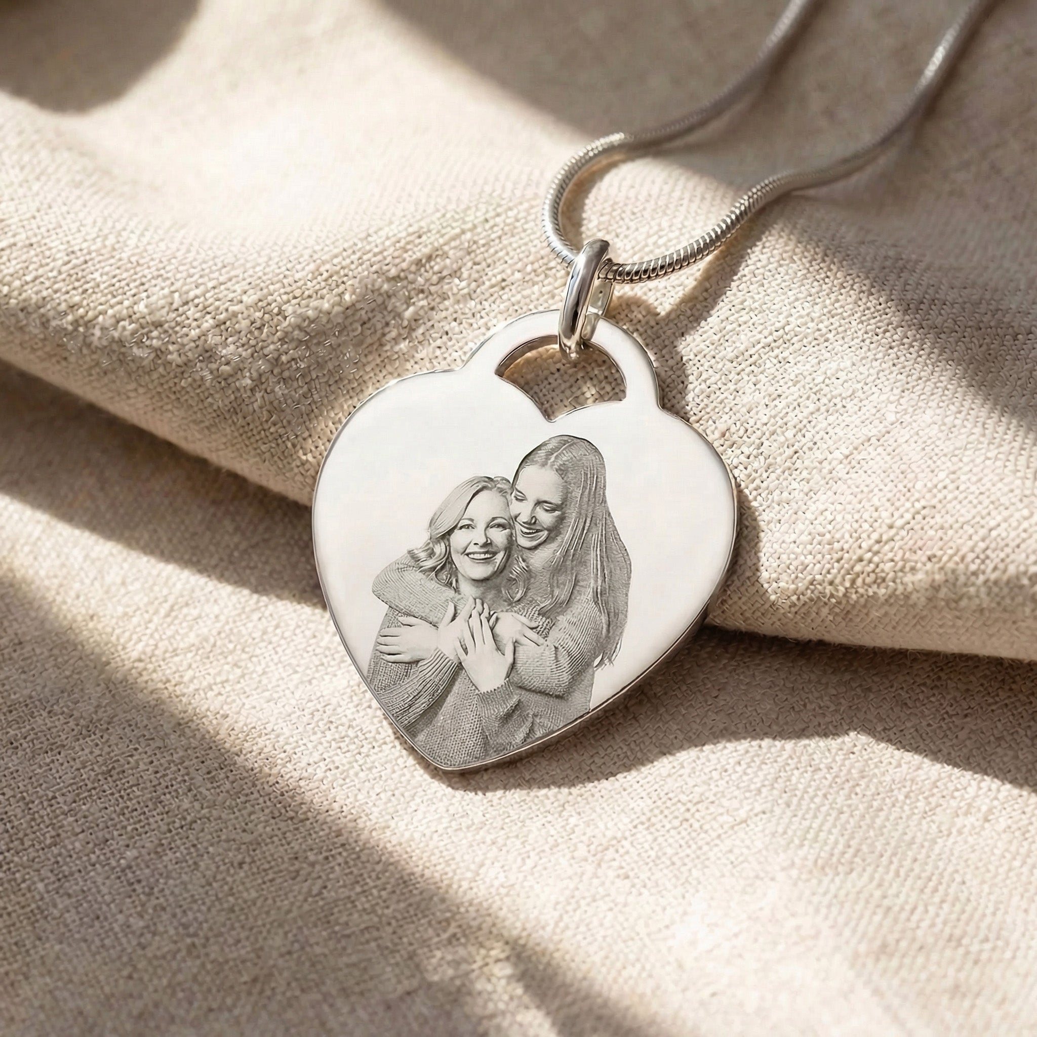 Forever In My Heart Necklace with custom photo engraving on heart pendant, personalised jewellery keepsake