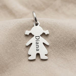 Personalized girl silhouette charm for keyring with engraved name and sentimental family keepsake design