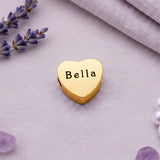 belle fever gold engraved heart charm for Moments bracelet, custom name bead designed to fit European style jewelry