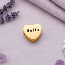 belle fever gold engraved heart charm for Moments bracelet, custom name bead designed to fit European style jewelry