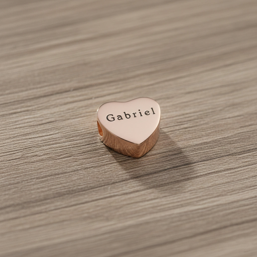 belle fever engraved name heart charm bead for Moments bracelet, meaningful keepsake fits European style jewelry