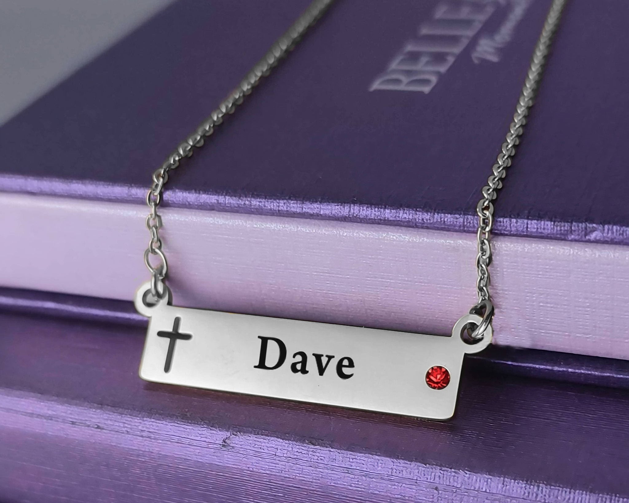 Jess Bar Cross Name Necklace