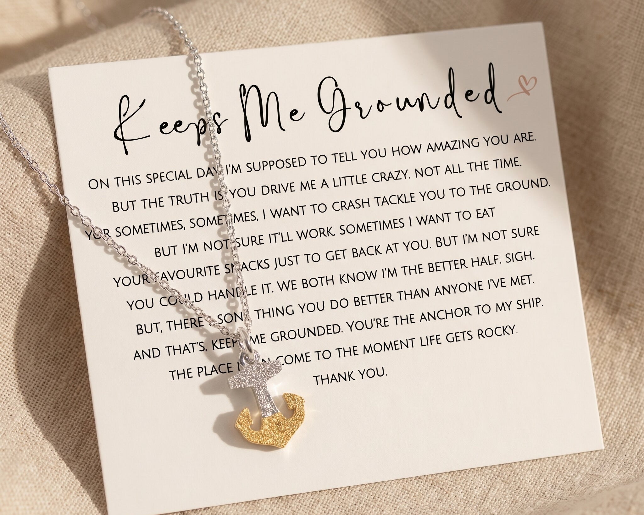 Keep me grounded necklace with message card, meaningful anchor jewellery gift for reassurance and strength
