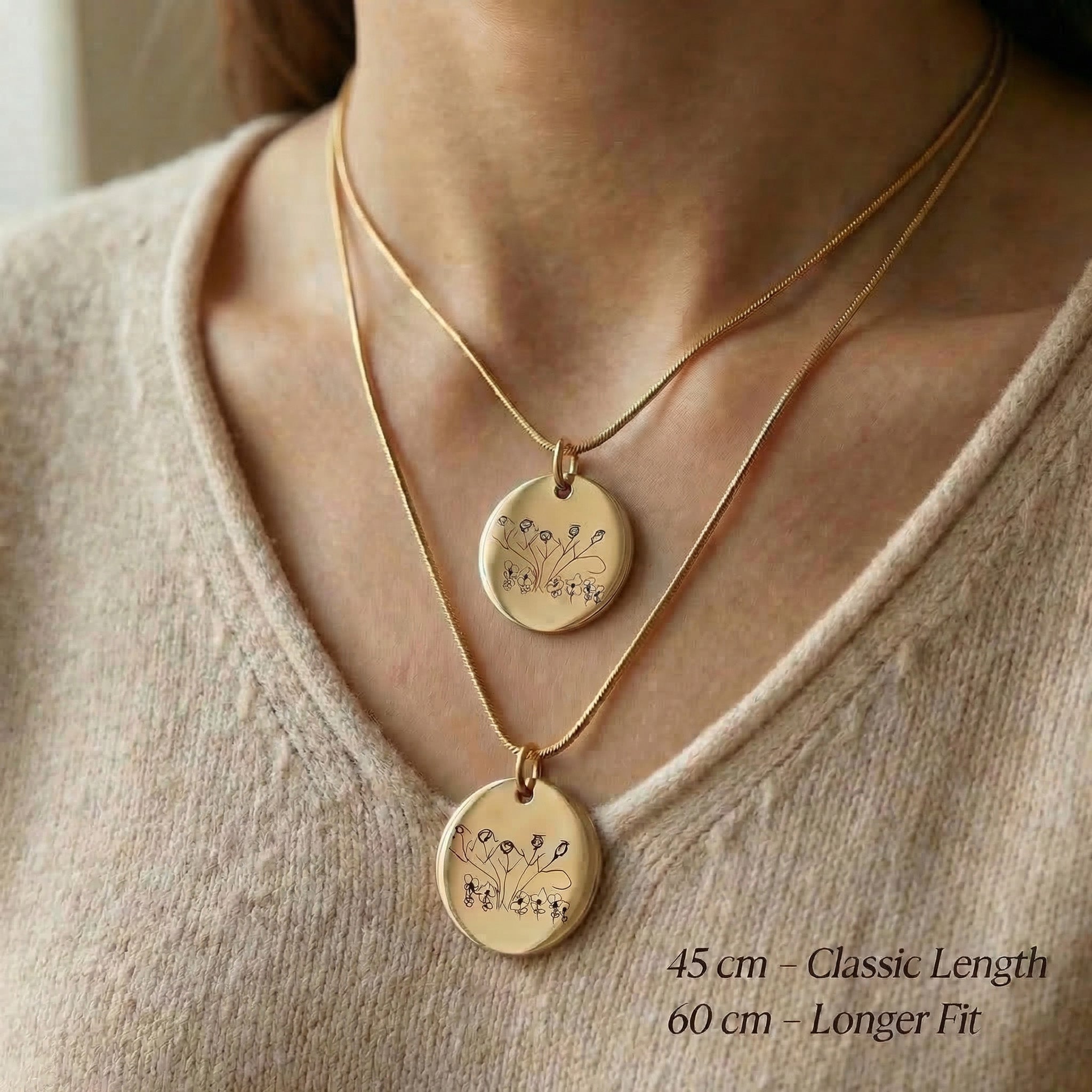 Chain length guide for kids drawing necklace showing adjustable necklace length options