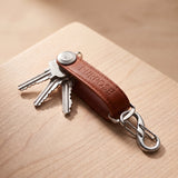 Leather key organizer in brown with compact key holder design, practical everyday carry accessory