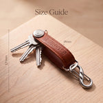 Leather key organizer size guide showing compact key holder dimensions and multi-key storage capacity