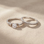 Love crystal two ring set with matching bands and centre stone, elegant jewellery set