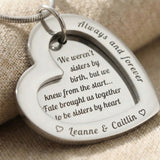 Close-up of Love Forever Necklace showing engraved message and polished heart pendant detail