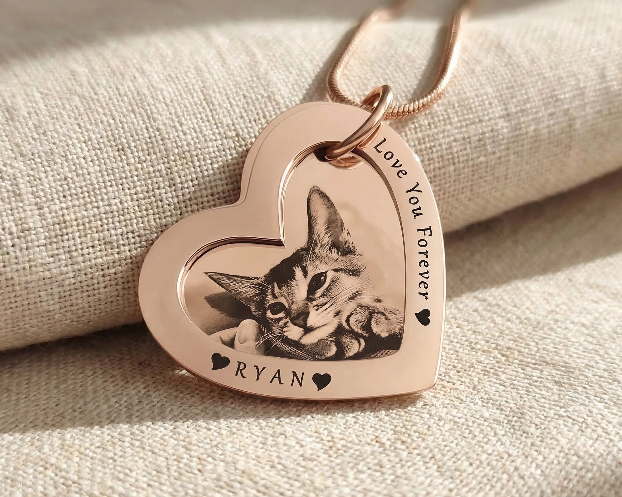 Love Forever Necklace showing engraving photo option on heart pendant, personalised jewellery keepsake